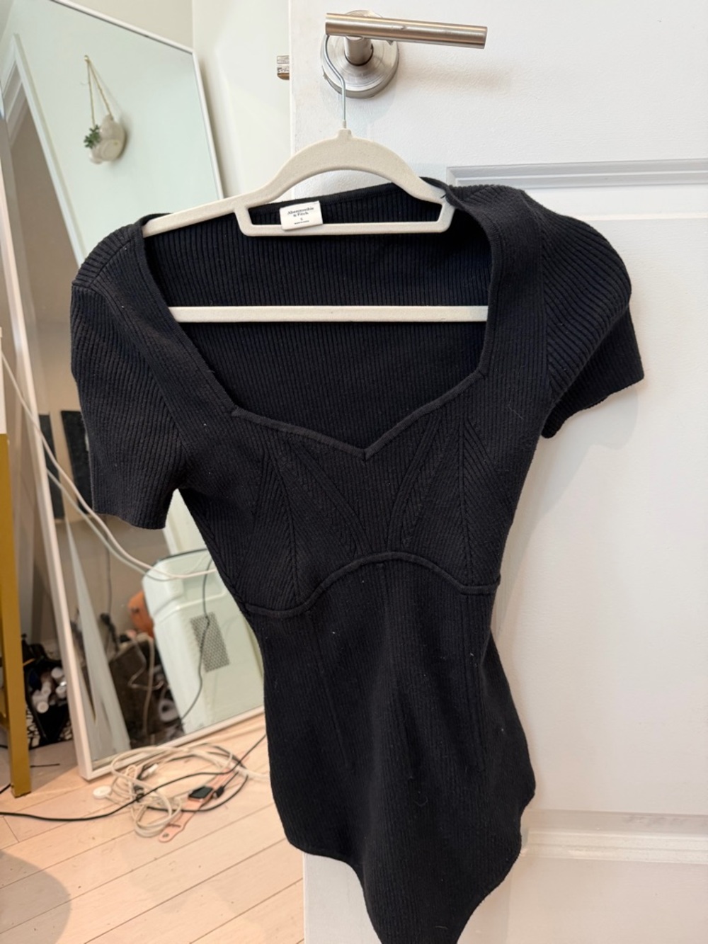 Abercrombie & Fitch Black Ribbed Short-Sleeve Bodysuit